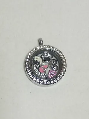 Origami Owl Mom Locket Charms Silver Tone Necklace Pendant Crystal Hearts • $24.99