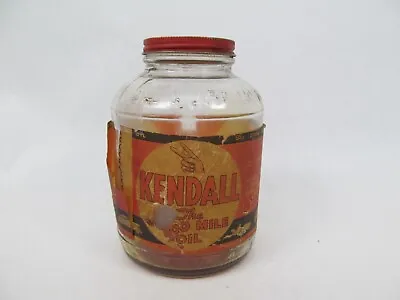 Vintage Kendall Oil Glass Jar Can W/ Lid And Paper Label #2 • $29.99