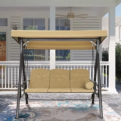 Mondawe 3 Person Outdoor Canopy Swing Steel Patio Swing W/ Convertible Canopy • $424.84