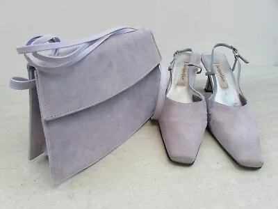 Jacques Vert Lilac Leather Sling Back Sandals UK 5.5/ EU 39 And Handbag • £21.76