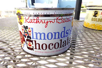 Vintage Key Wind Tin Advertising  Kathryn Beich Almond's  Chocolate • $15