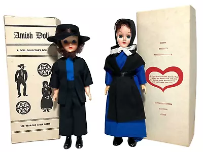 Vintage Amish Dolls Boy Girl Blue Eyes 7 In Outfit Collector Box Paper Lancaster • $19.99