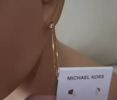 Michael Kors Yellow Gold Tone Large Hoops Earrings With Crystal Studs NWT • $35