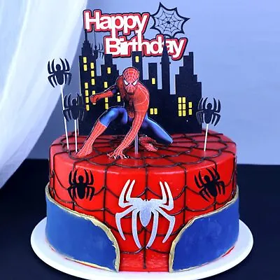 Superhero Spiderman Happy Birthday Cake Decoration Toppers 9 PCS • £5.97
