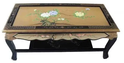 £475 • Buy Oriental Chinese Gold Leaf Coffee Table W/Shelf And Glass Top