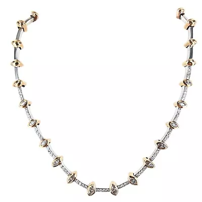 Marquise & Round Brilliant Diamond 18K White & Yellow Gold Modern Link Necklace • £6628.90