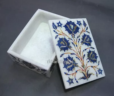 5 X 3.5 Inches White Marble Jewelry Box Lapis Lazuli Stone Inlay Work Bangle Box • $139.19