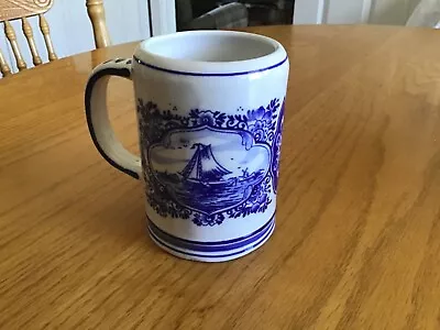 Vintage Holland Delft Coffee Mug Blue Ceramic Windmill Ship E 8410 - 8oz • $15