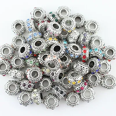 20pcs Czech Crystal Antique Silver Big Hole European Beads Fit Charm Bracelets • $2.77