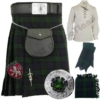 Scottish Black Watch Tartan Outfit Highland Kilt Pin Buckle Brooch Leather Belt • £96.99