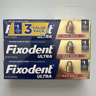 Fixodent Ultra Max Hold Secure Denture Adhesive Cream For Full And Partial 3PK • $25.37