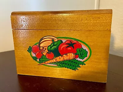 FTD Vintage Wood Hinged Recipe Box With Vegetable Decal For 3x5 Recipe Cards • $12.99