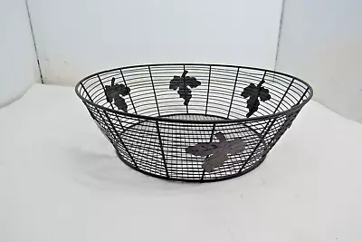Beautiful Wire Bread Fruit Basket Decorated With Brown Metal Leaves Black Wire • $12.99