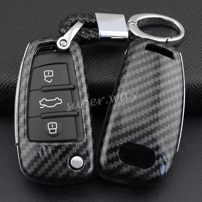 FOR Audi A1/A3/S3/Q3/Q7/TT Carbon Fiber Hard Key Fob Chain Cover Accessories • $24.55