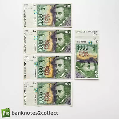 SPAIN: 5 X 1000 Spanish Peseta Banknotes. • £4.20