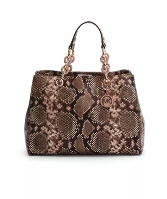 Michael Kors Beige Python Embossed Leather Cynthia Satchel Medium NWOT • $129