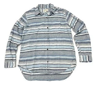 Current Elliott Long Sleeve Button Shirt Womens Size 2 Blue Striped Cotton Twill • $17.19