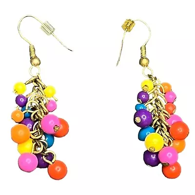 Vintage Multi Color Beaded Statement Cluster Chandelier Dangle Earrings • $6.39