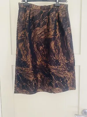 $55 • Buy Scanlan Theodore Womens Skirt Size 12 Brown And Black Marble Print Knee Length