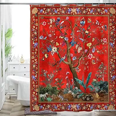 Modern Memories Bohemian Flower Shower Curtain Colorful Boho Floral Red • $16.99