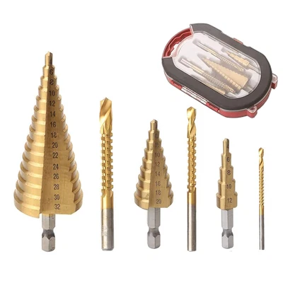 £11.58 • Buy 6PCS HSS Step Drill Bit Large Cone Titanium Bit Set Metal Hole Cutter With Box
