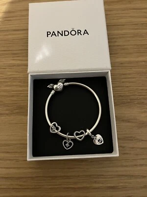 £99.99 • Buy Pandora Moments Winged Angel Heart Bracelet Bangle 100% Authentic + 4 Charms