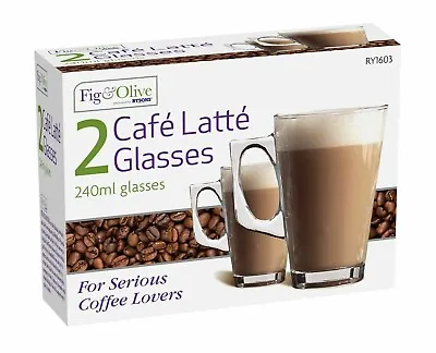 Coffee Latte Glass Tea Glasses Mugs Pack Of 2 Mugs With Handle 240ml • £5.80