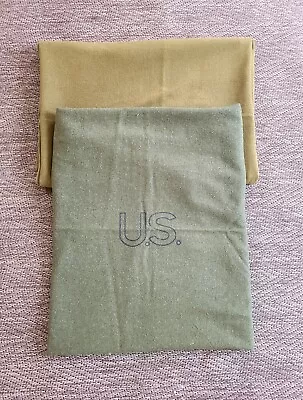 Lot Of 2 Vtg U.S Army Wool Blankets USGI Issued -Green 66  X 84  -Yellow 58 X78  • $99.99