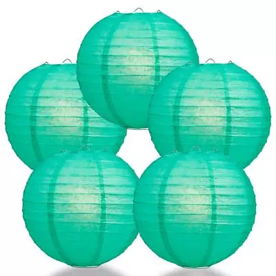 (5-PACK) 12  Teal Green Round Paper Lantern Even Ribbing Hanging Decoration • $7.54