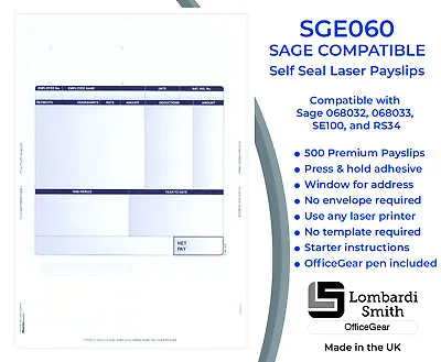 OfficeGear Sage Paylsips SGE060 Press And Seal With Address Window - 500 Sheets • £66.95