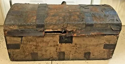 Antique Dome Top Leather Covered Steam Trunk Early 1800's Decor Primitive Rare • $589.90