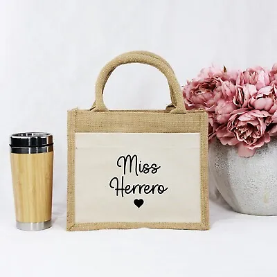£8.99 • Buy Personalised Jute Bag Lunch Tote Bag Teacher Adults Reusable Shopping Bag Her
