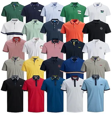 Mens Polo T-Shirt Jack Jones Short Sleeve Smart Plain Button Up Collared Shirt • £12.99