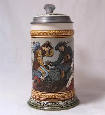 Antique Mettlach V&B Beer Stein Etched Landsknechts Playing Dice #2441 C.1904 • $125