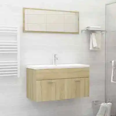 2pcs Wall Hung Bathroom Cabinet Set Mirror Sink Basin Vanity Storage Wooden Oak • $82.77