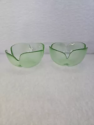 Vintage Set Of 2 Salad Fruit Bowls Very Thick Glass Textured Green 6  Diameter • $17