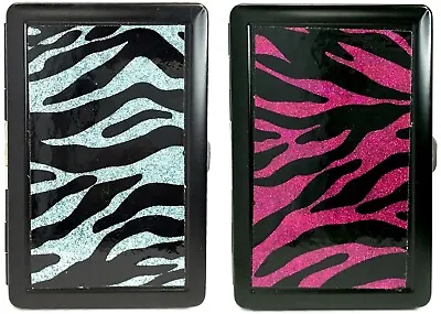 Eclipse Glitter Zebra Print Crushproof Metal Cigarette Case Holds 100s #GL • $8.99