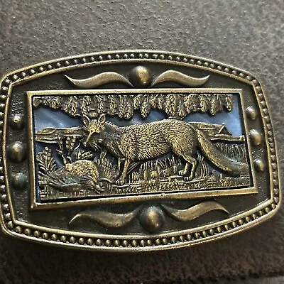 Vintage C I Inc New York Belt Buckle Fox Nature Scene Shimmering Blue Background • $20.99