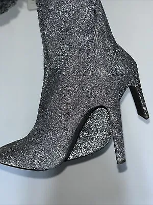 London Rebel Silver Sparkly Glitter Sock Boots Size 6 • £35