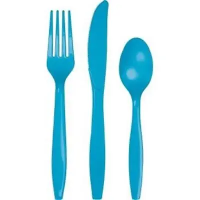 Turquoise Heavy Duty Plastic Cutlery Assort. 24 Pack Tableware Party Supplies • £2.60