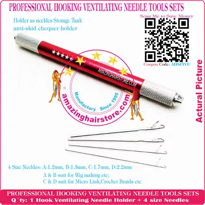 4 Hooking Ventilating Needle With Holder Create Repair Lace Wig Toupee Hairpiece • $2.99