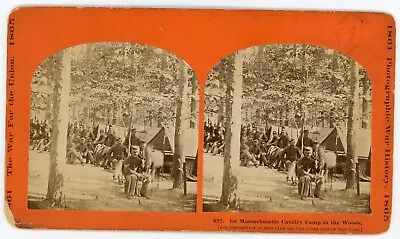 Civil War  1st Massachusetts Cavalry Camp  Taylor & Huntington 827 Stereoview • $249