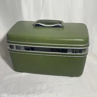 Vintage 1960s Samsonite Silhouette Olive Green Train Cosmetic Makeup Case • $29.99