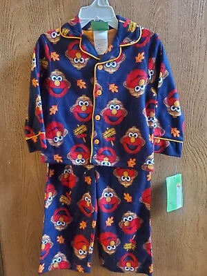 NWT Size 2T Sesame Street Elmo Camp Sesame 2pc Flannel Navy Pajama Set New • $17.99