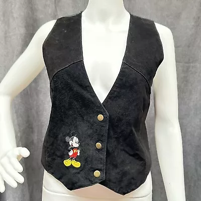 Vtg Mickey Mouse Suede Vest Genuine Leather Black S/M • $34