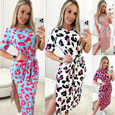 £3.59 • Buy Womens Leopard Print Cassual Dress Ladies Holiday Split Party T-Shirt Sundress