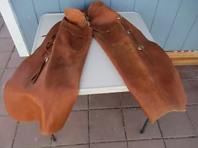 Vintage Batwing Smooth Leather Montana Cowboy Western Rodeo Chaps • $325