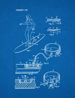 Surfboard Ankle Leash Patent Print Blueprint • $12.96