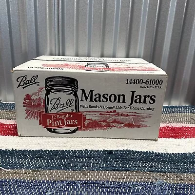 SEALED BOX 12 Vintage BALL Mason Regular Pint Canning Jelly Jars 14400-61000 • $49.90