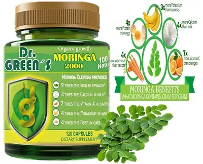 PURE MORINGA Oleifera Leaf 120 MORINGA ORGANIC CAPSULES 100% MORINGA LEAVES • $14.39